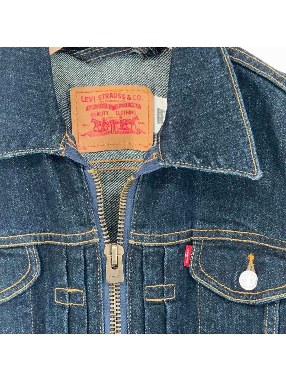 Vintage 90's LEVI'S Blue Denim Full Zip Cropped Jean Jacket Women's Medium Jr - Picture 3 of 7